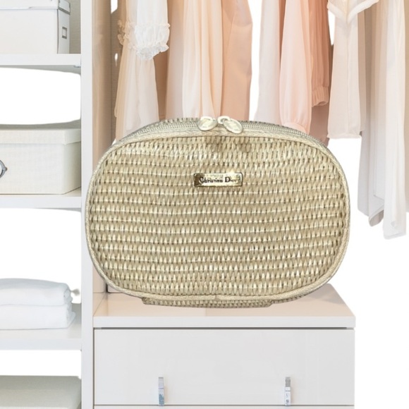 Vintage Christian DIOR Perfume Straw Weave Canvas Trim Dune Zip Tabs - Picture 1 of 15